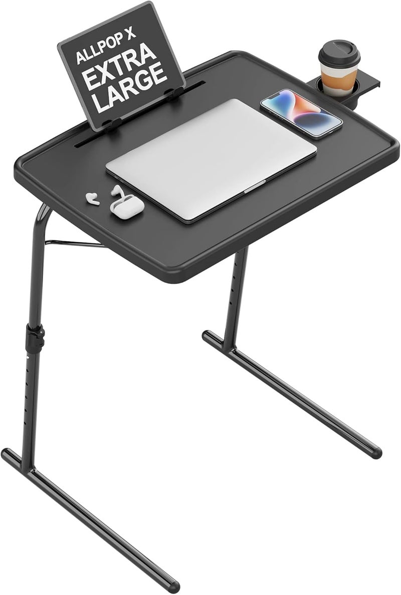 ALIPOP X TV Tray Table, Large TV Dinner Tray for Eating, Adjustable Folding Laptop Table with Book Stand, Cup Holder & Tablet Slot on Couch & Bed, Black - Image 1